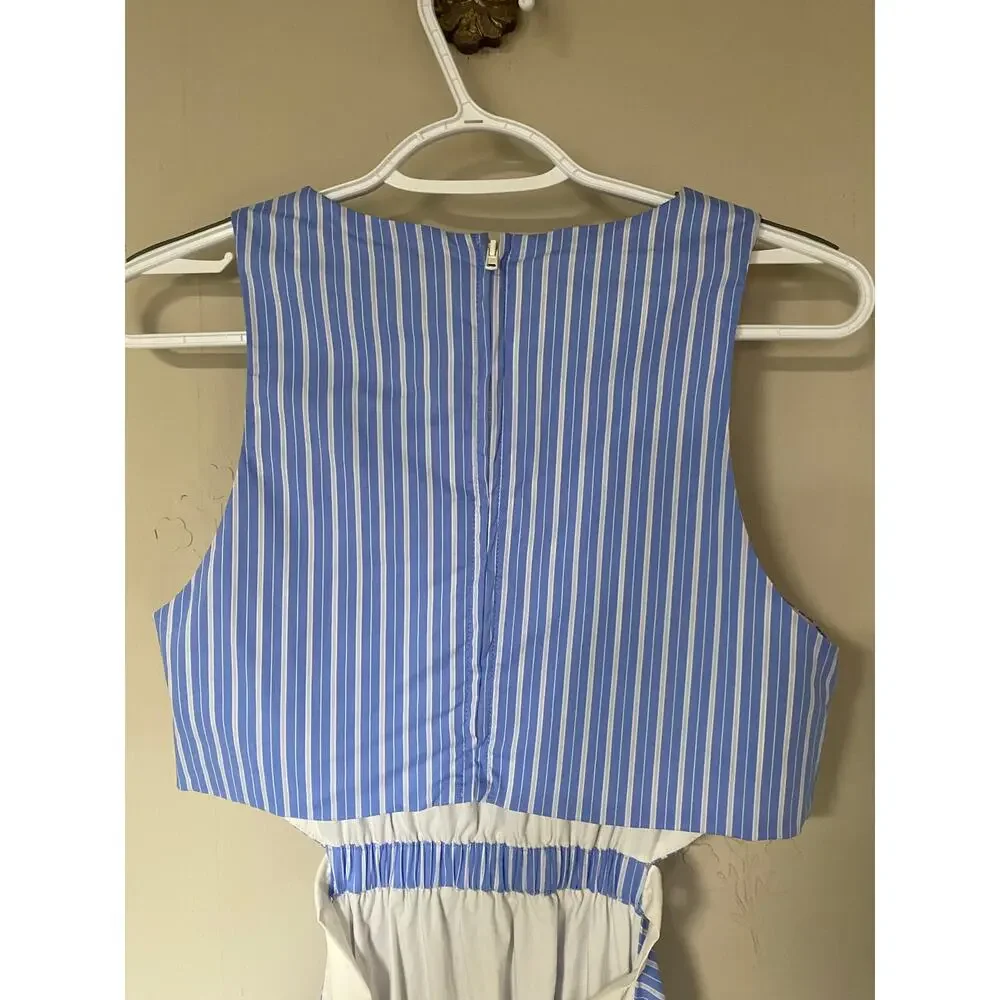 NWT Lulus Preppy Blue White Pinstripe Tank Cut Away Midi Maxi Length Dress Med - Picture 4 of 9